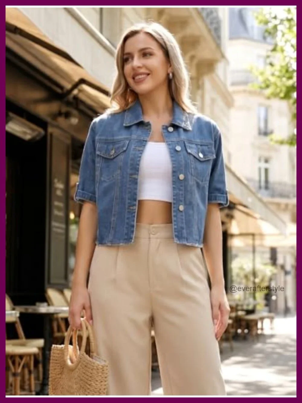 Women's Cropped Denim Jacket Short Sleeve Casual Lightweight